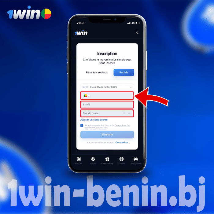 Remplir les informations de l'inscription 1win Bénin