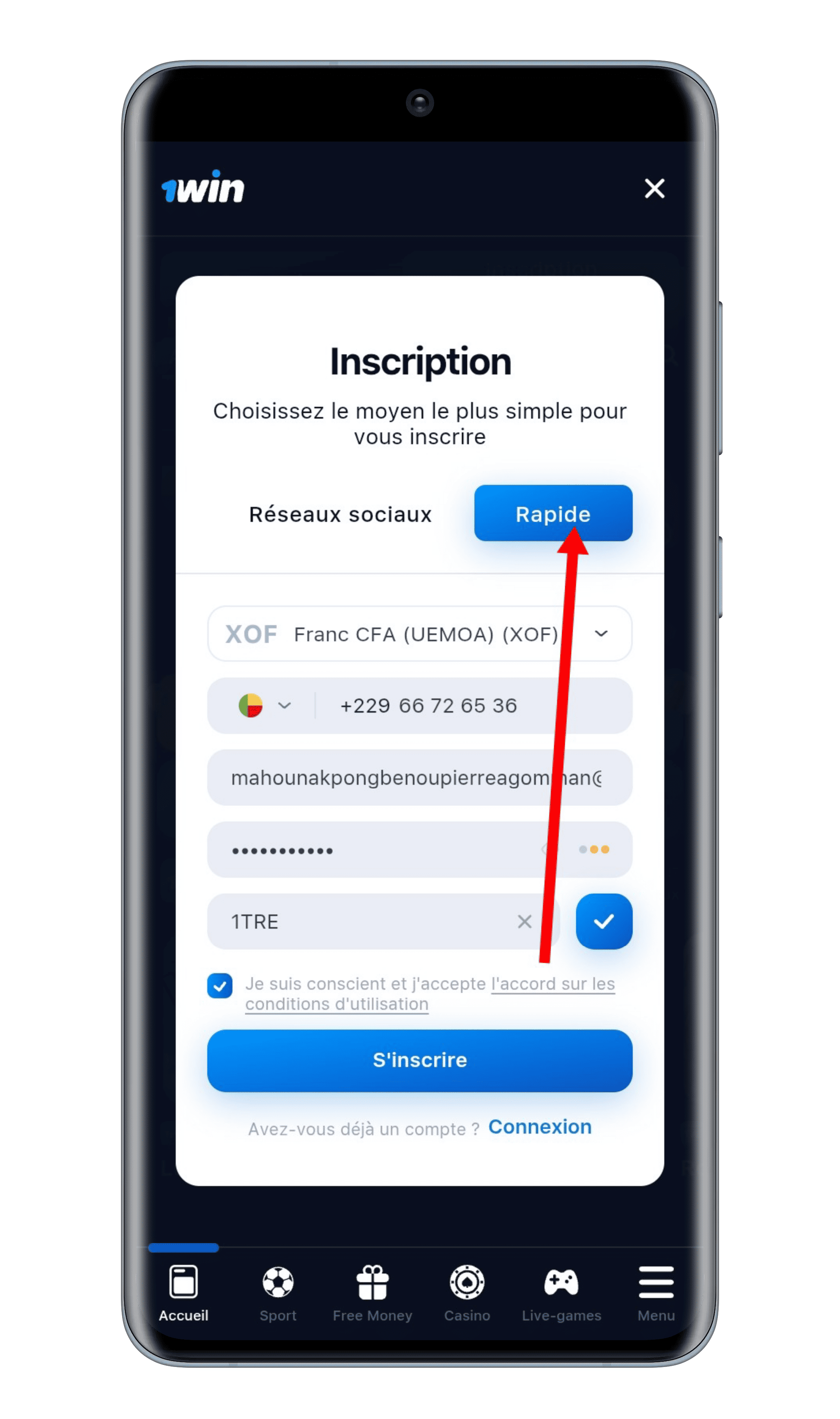 Choisir "Inscription par téléphone