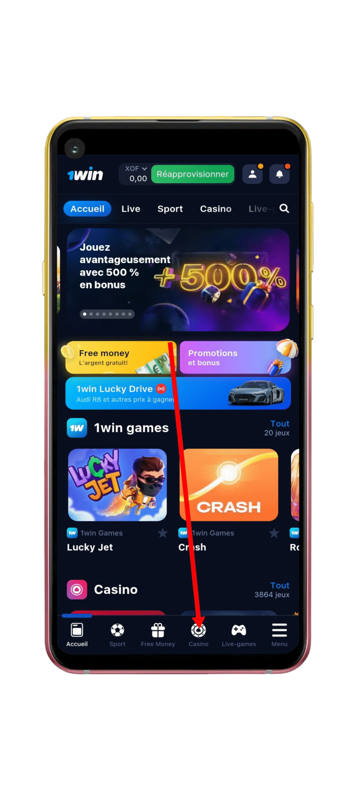 Cliquez sur le menu "Casino"