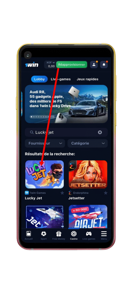 Appuyez sur la vignette Lucky Jet.
