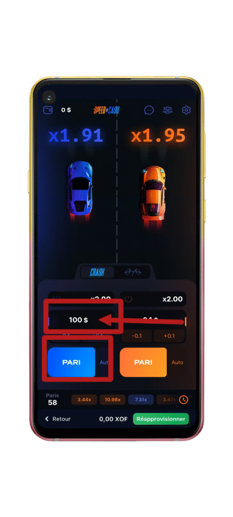 Sélectionner une voiture et placer le pari